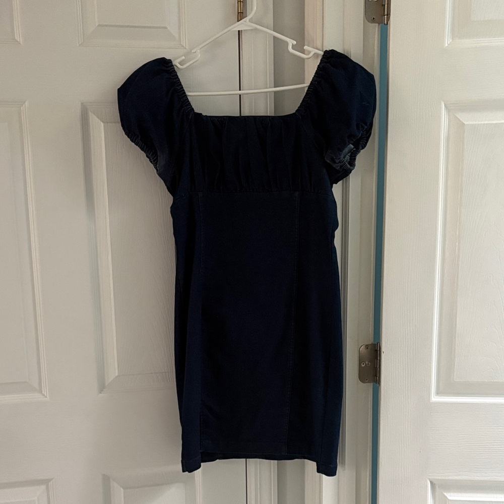 Women's Navy Mini Dress with Puff Sleeves